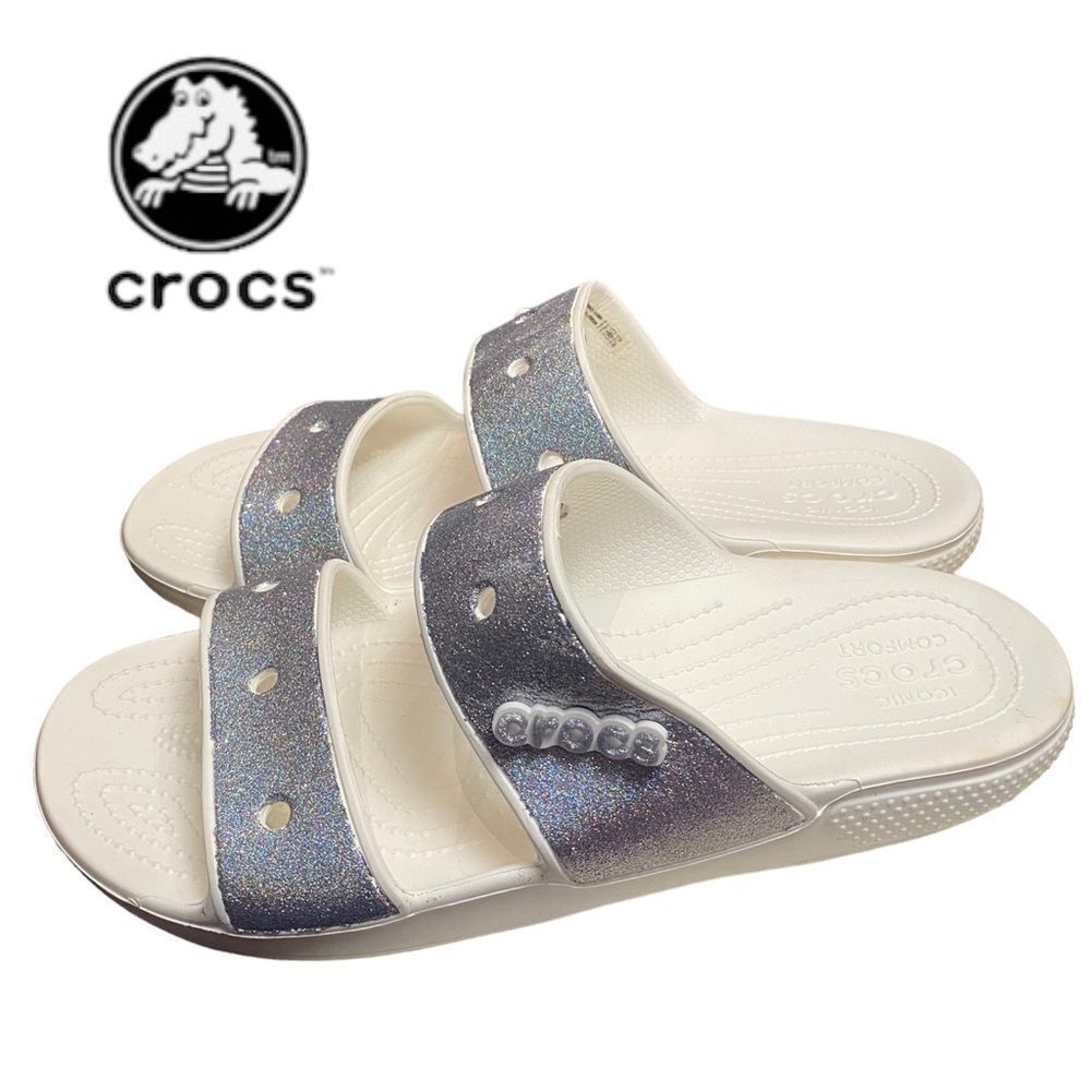 CROCS Silver and White Sandals with Chunky Sole